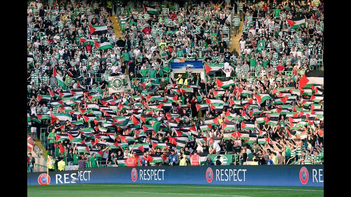 Celtic fans fly Palestine flags for Gaza protest victims
