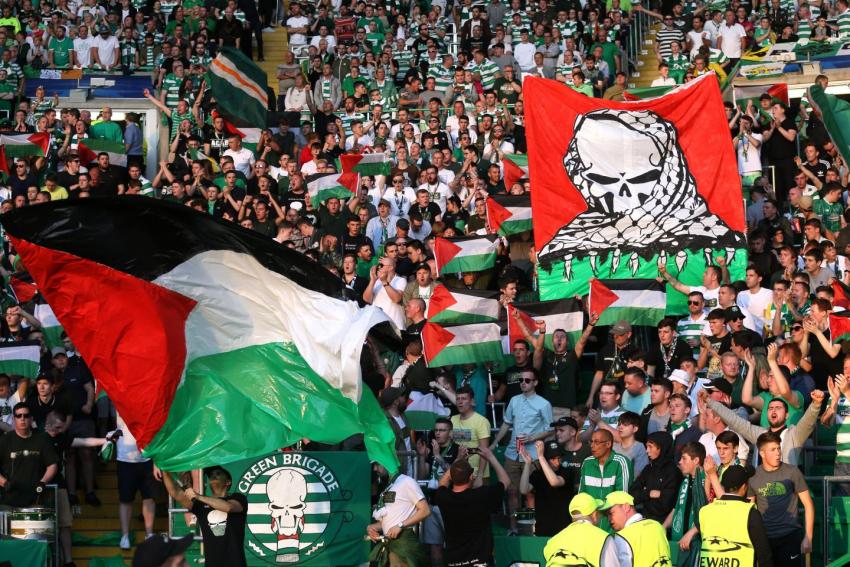 Celtic fans unveil 'anti-fascist' banner as Green Brigade send